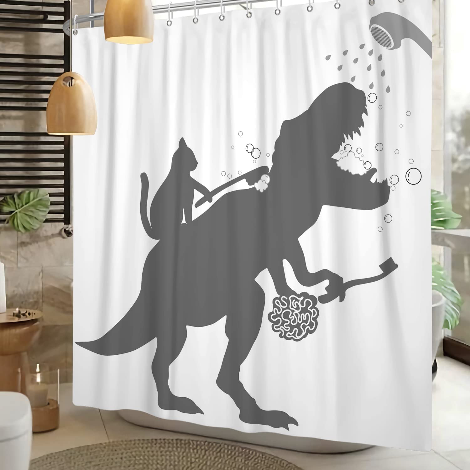 Dinosaur Silhouette Shower Curtain - Funny Kids Bathroom Decor