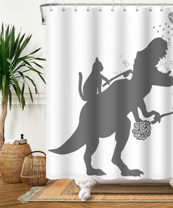 Dinosaur Silhouette Shower Curtain - Funny Kids Bathroom Decor