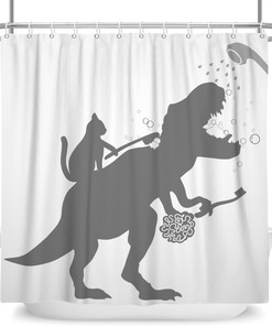 Dinosaur Silhouette Shower Curtain - Funny Kids Bathroom Decor