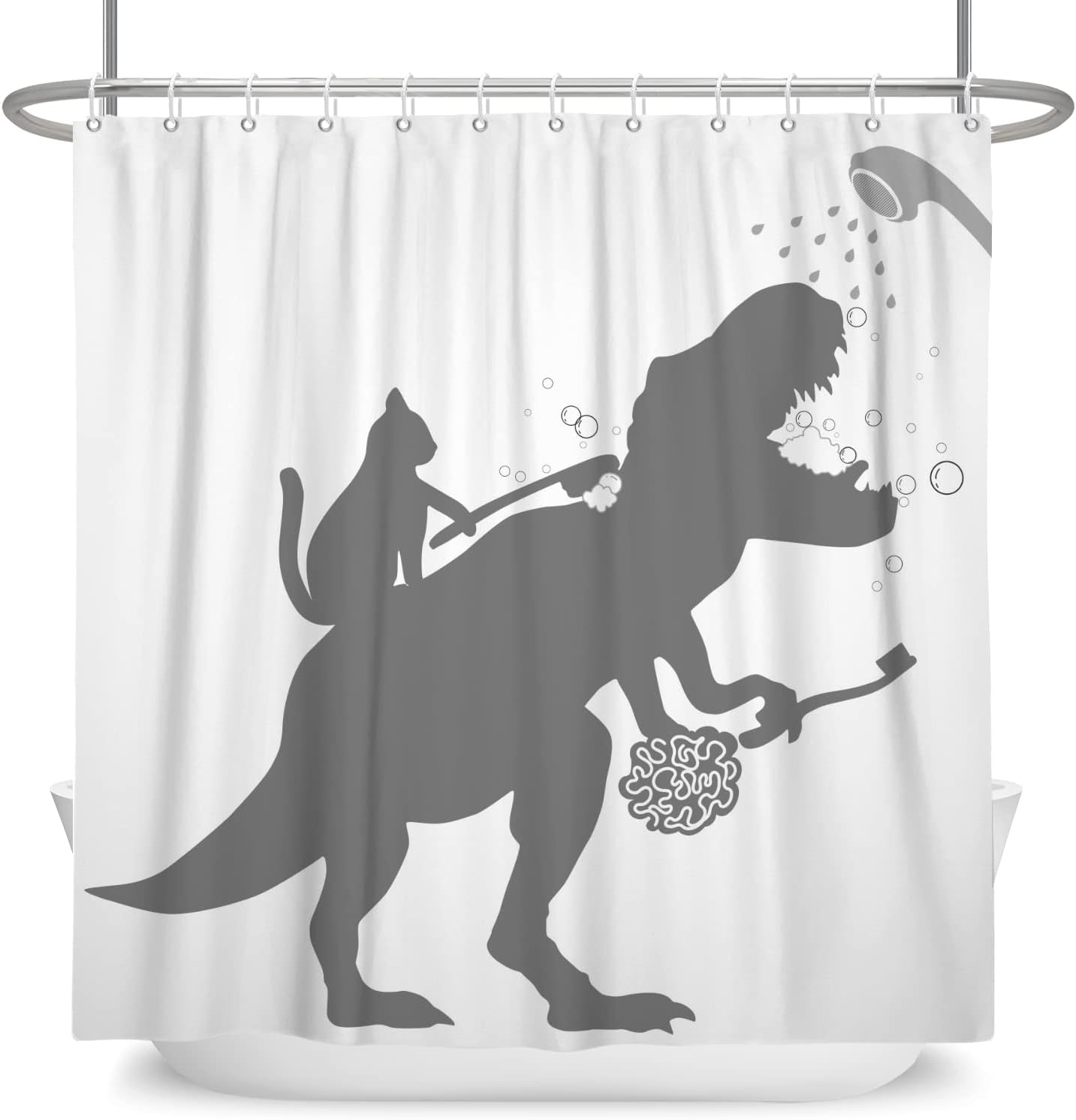 Dinosaur Silhouette Shower Curtain - Funny Kids Bathroom Decor