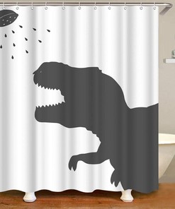 Dinosaur Silhouette Shower Curtain, Prehistoric Animal Decor for Bathroom