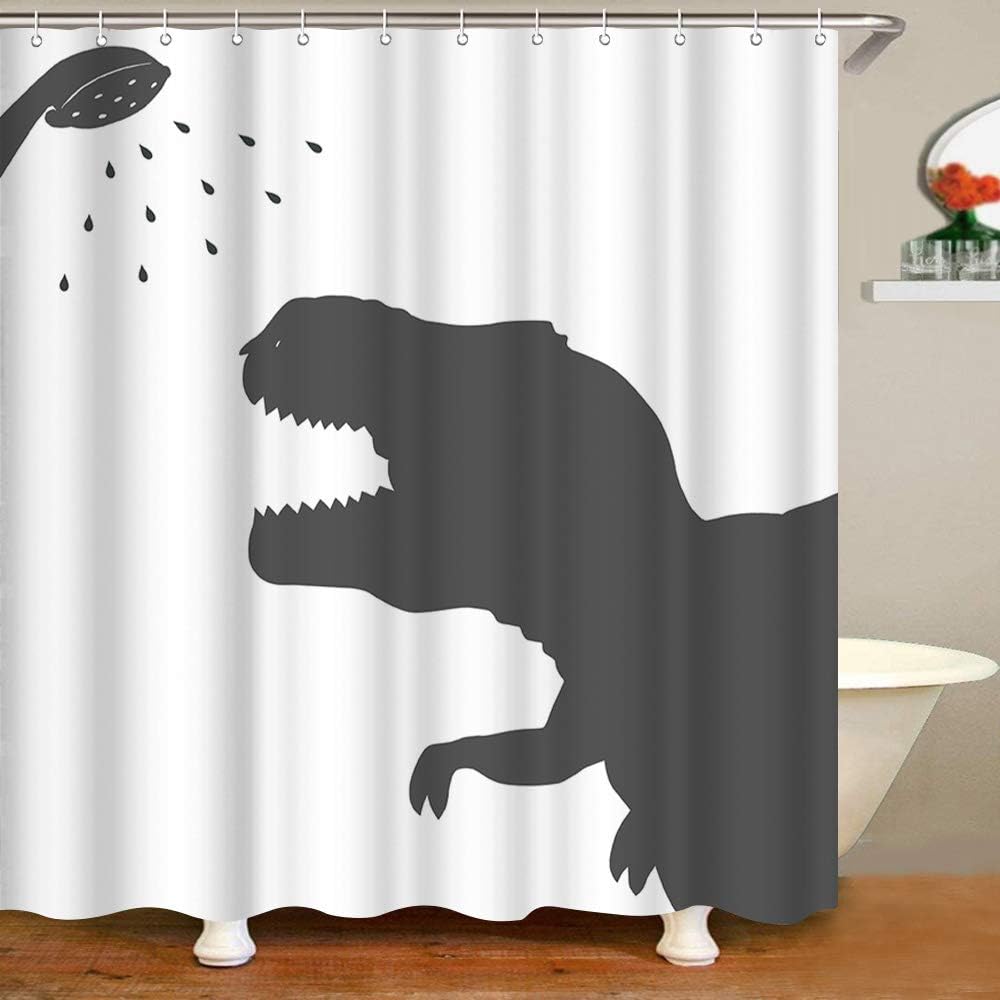 Dinosaur Silhouette Shower Curtain, Prehistoric Animal Decor for Bathroom