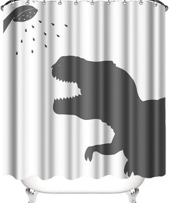 Dinosaur Silhouette Shower Curtain, Prehistoric Animal Decor for Bathroom