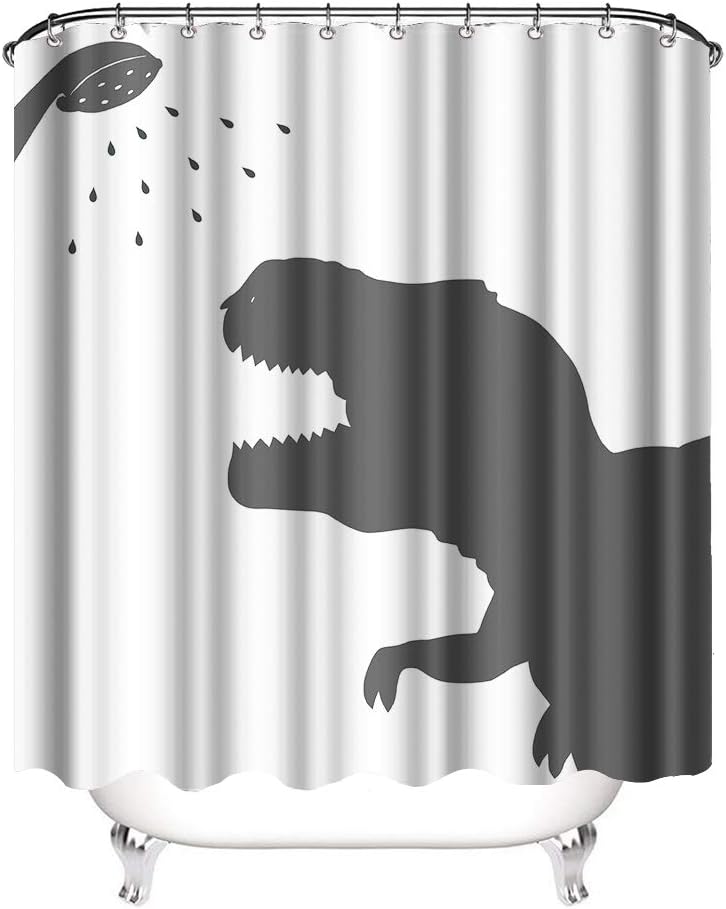Dinosaur Silhouette Shower Curtain, Prehistoric Animal Decor for Bathroom