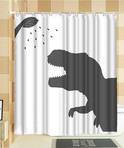 Dinosaur Silhouette Shower Curtain, Prehistoric Animal Decor for Bathroom
