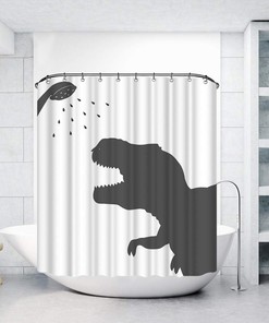 Dinosaur Silhouette Shower Curtain, Prehistoric Animal Decor for Bathroom