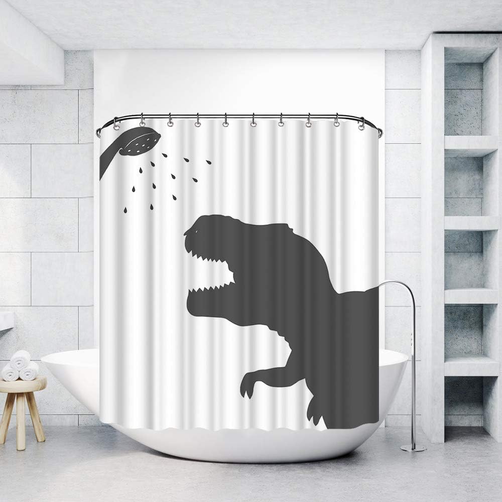 Dinosaur Silhouette Shower Curtain, Prehistoric Animal Decor for Bathroom