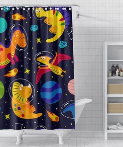 Dinosaurs Galaxy Shower Curtain Colorful And Fun Bathroom Accessory For Kids
