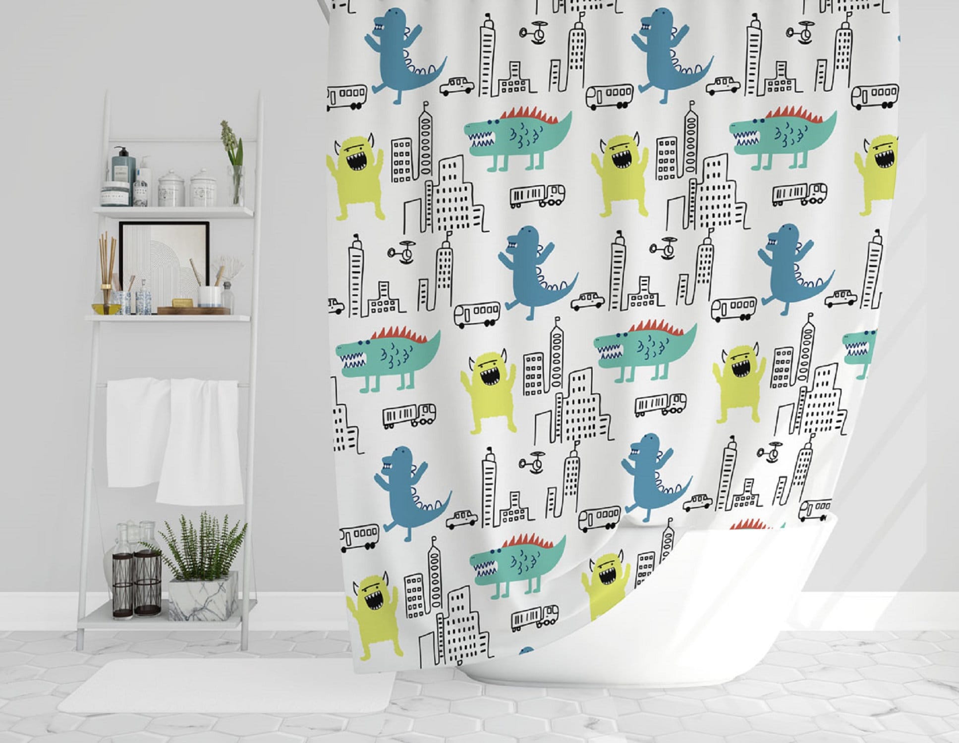 Dinosaurs Shower Curtain For Baby Boy Gift Bathroom Decor And Accessories