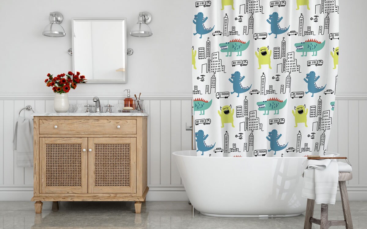 Dinosaurs Shower Curtain For Baby Boy Gift Bathroom Decor And Accessories - Image 2
