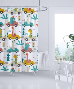 Dinosaurs Transport Shower Curtain For Boys Bathroom Decor And Accessories