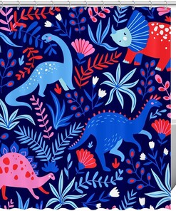 Dinosaur-themed Print Shower Curtain for Kids Bathroom Decor