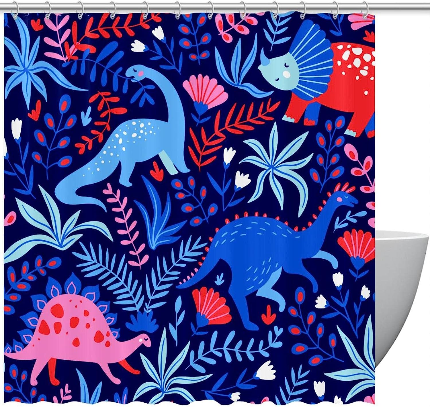 Dinosaur-themed Print Shower Curtain for Kids Bathroom Decor