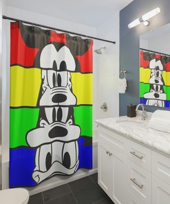 Disney Inspired Multicolor Shower Curtain - Mickey, Pluto, and Goofy Bathroom Decor