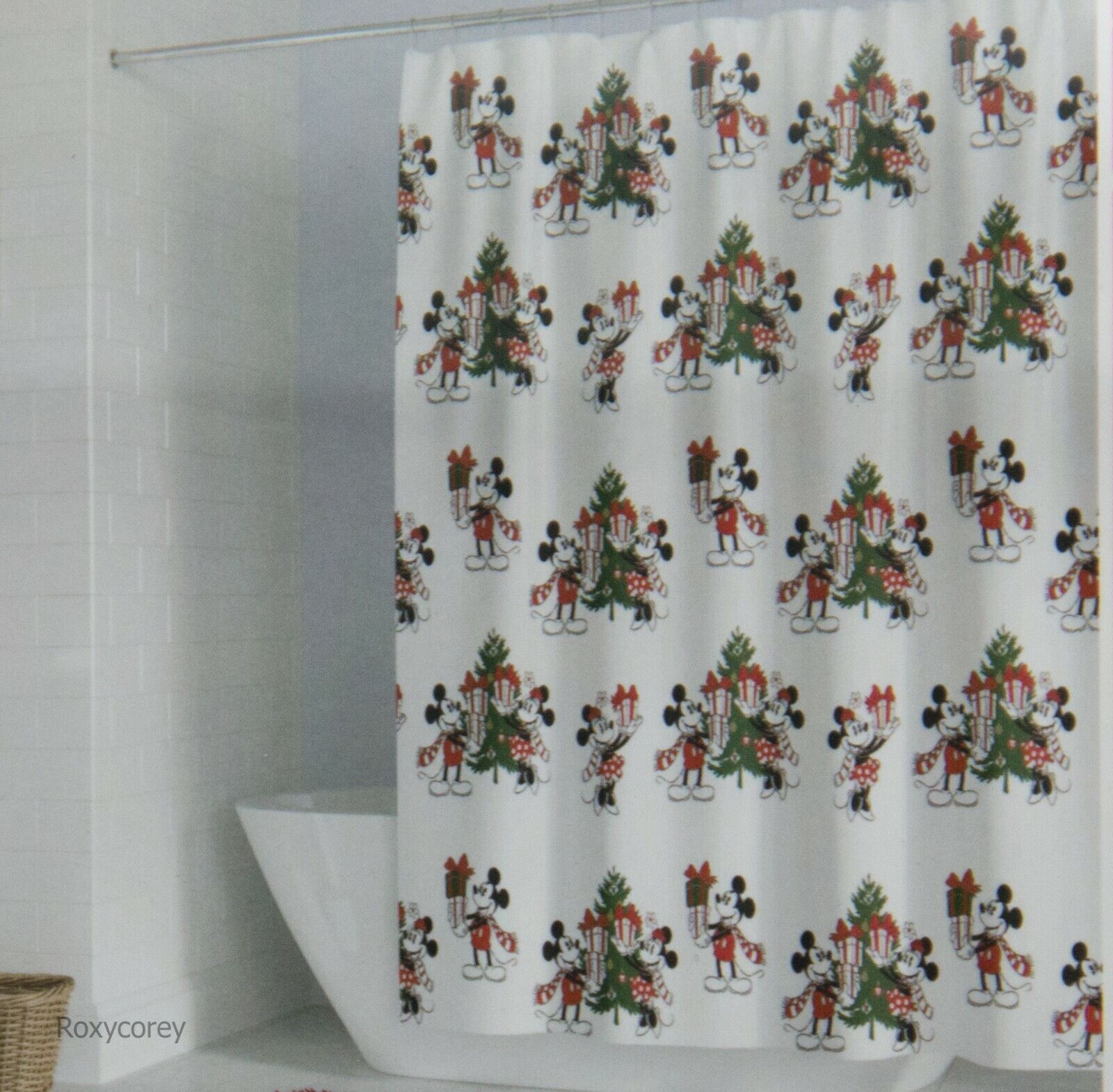 Disney Mickey Mouse Christmas Tree & Presents Unique Shower Curtain Nwt - Image 2