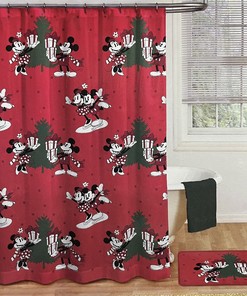 Disney Mickey Mouse Minnie 1Bath Set Christmas Tree Print Shower Curtain