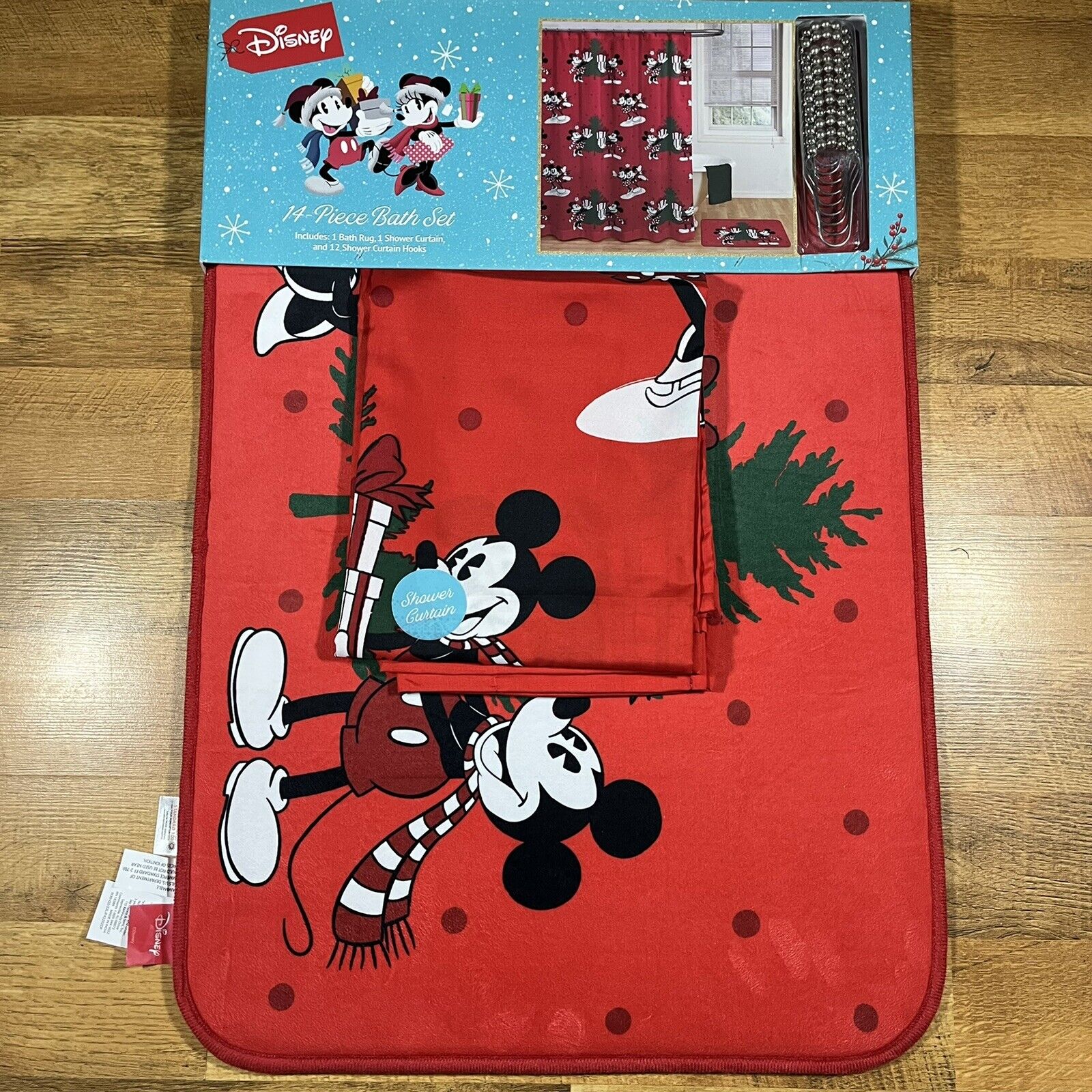 Disney Mickey Mouse Minnie 1Bath Set Christmas Tree Print Shower Curtain - Image 2