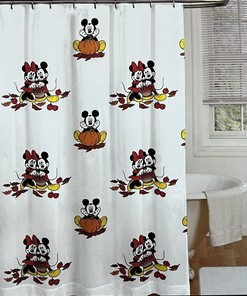 Disney Mickey Mouse Minnie Autumn Shower Curtain Pumpkins Leaves