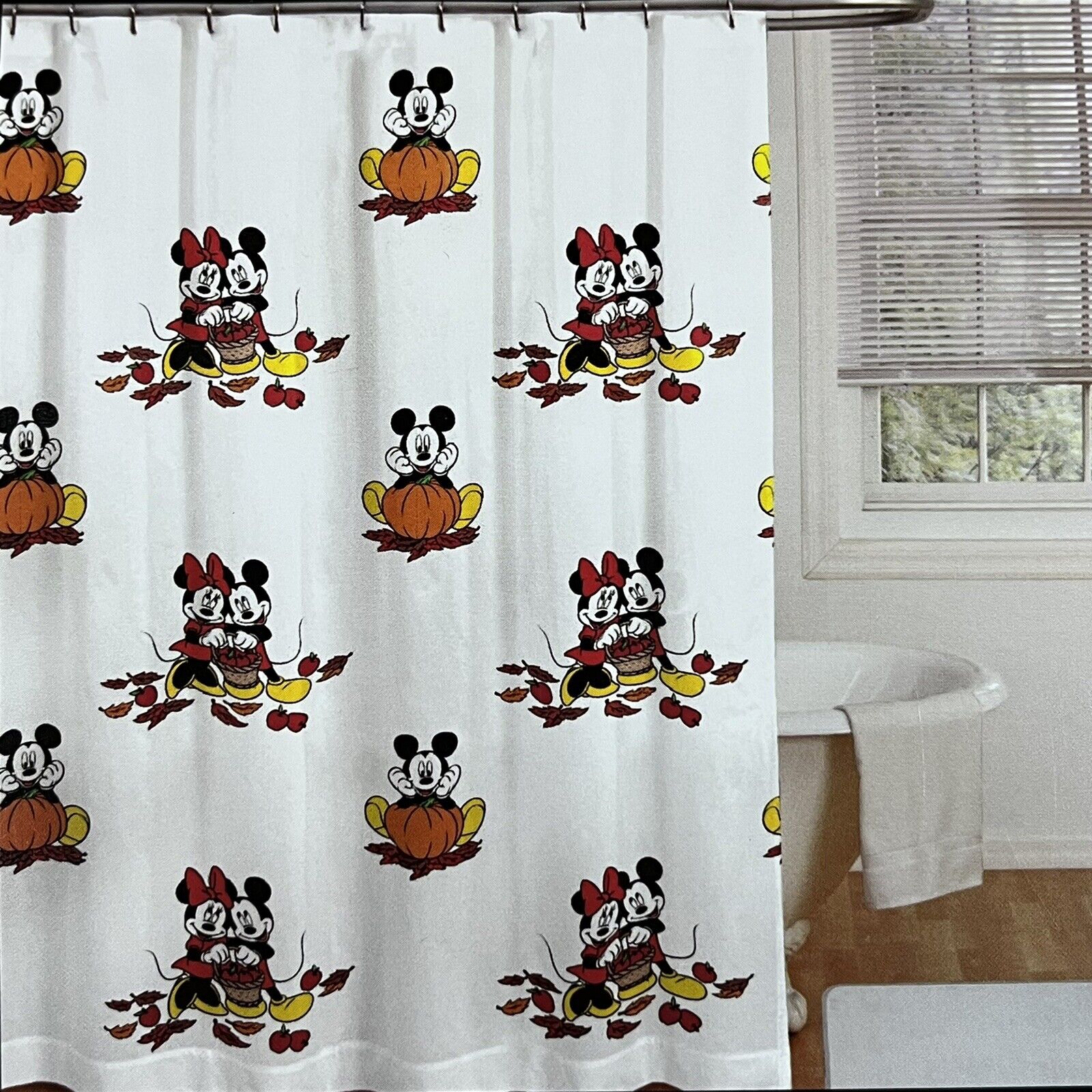 Disney Mickey Mouse Minnie Autumn Shower Curtain Pumpkins Leaves