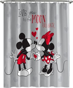 Disney Mickey Mouse & Minnie Mouse Love You to The Moon Shower Curtain for Kids Bathroom