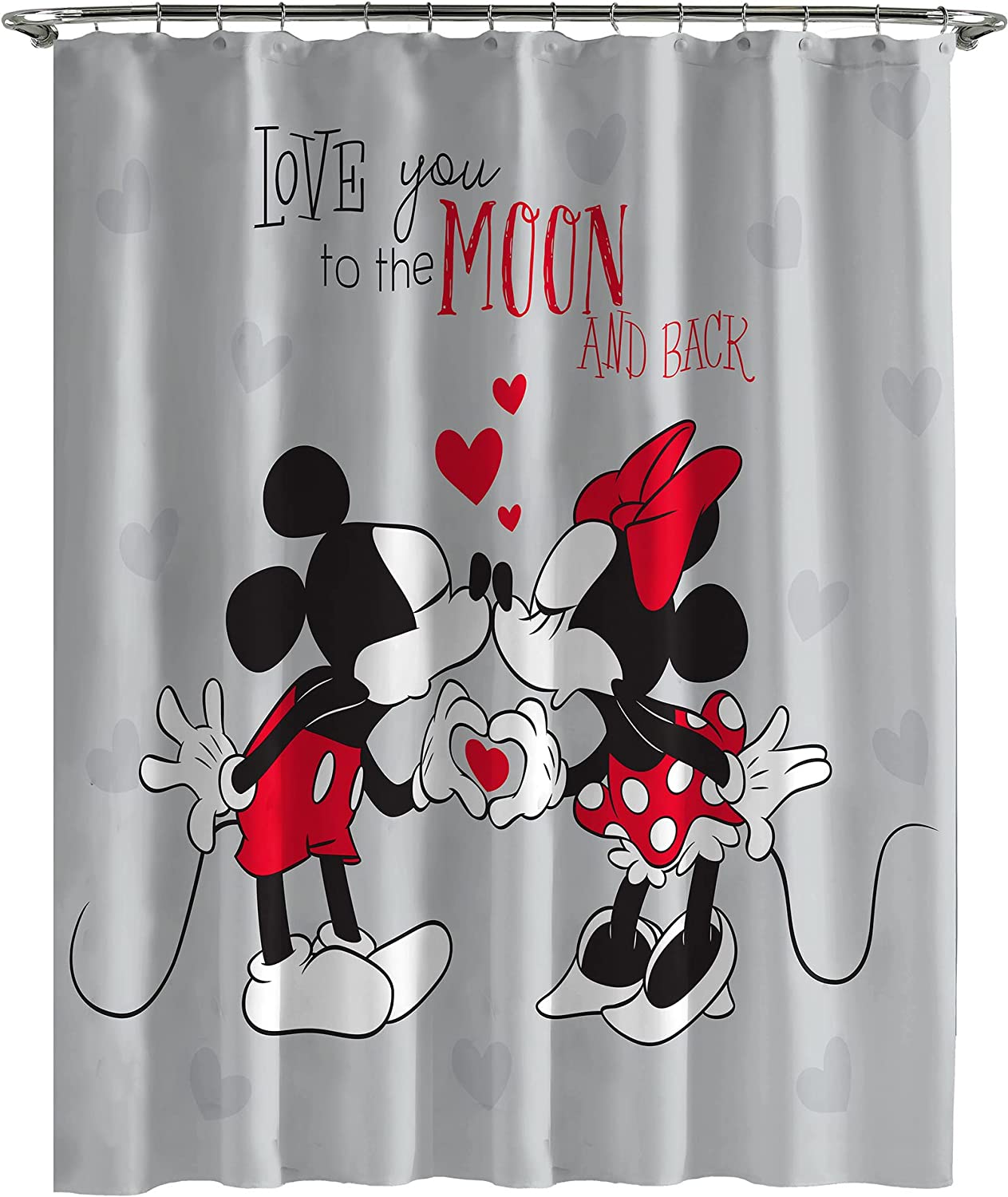Disney Mickey Mouse & Minnie Mouse Love You to The Moon Shower Curtain for Kids Bathroom
