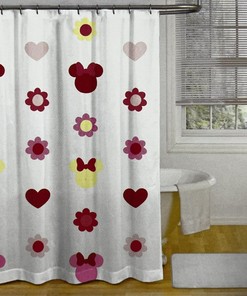 Disney Mickey Mouse Minnie Shower Curtain Hearts Love Anniversary New