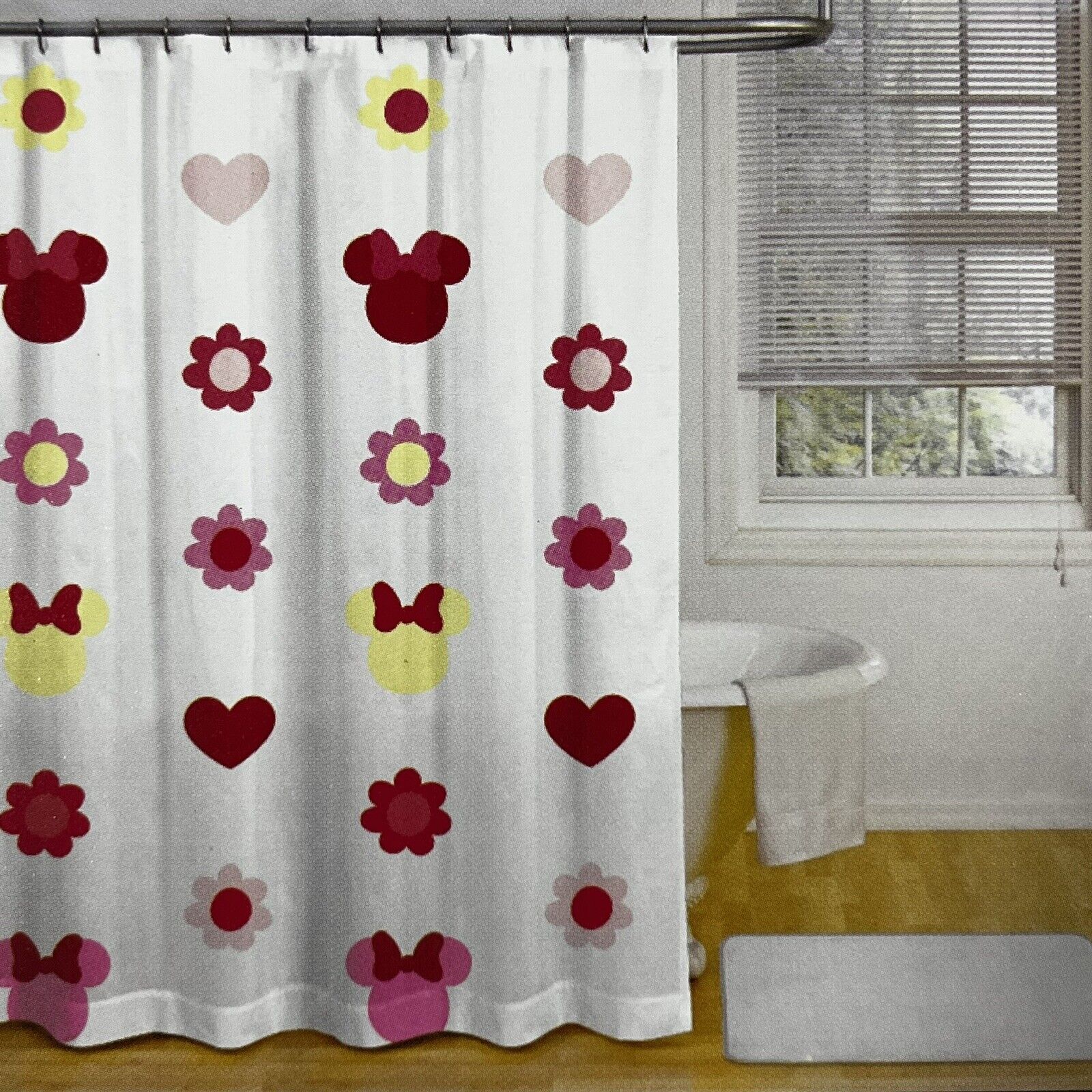 Disney Mickey Mouse Minnie Shower Curtain Hearts Love Anniversary New