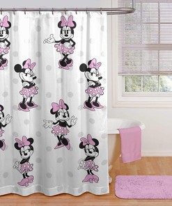 Disney Minnie Mouse Cheery Shower Curtain for Kids Bathroom with Easy Care Fabric