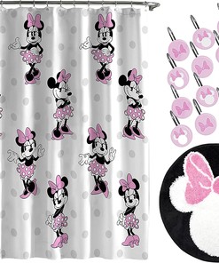 Disney Minnie Mouse Cherry Bathroom Set with Shower Curtain and Bath Rug