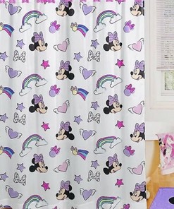 Disney Minnie Mouse Shower Curtain & Set In Pink With Rainbows & Hearts Decor