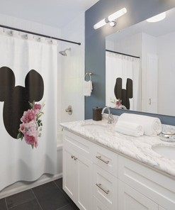 Disney-Inspired Spring Party Curtain With Mickey And Spring Flowers For Magical Bathroom Decor And Disney Lover Gift