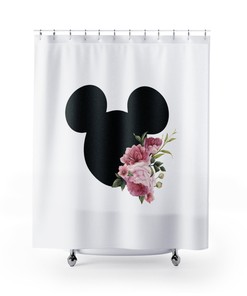 Disney-Inspired Spring Party Curtain With Mickey And Spring Flowers For Magical Bathroom Decor And Disney Lover Gift
