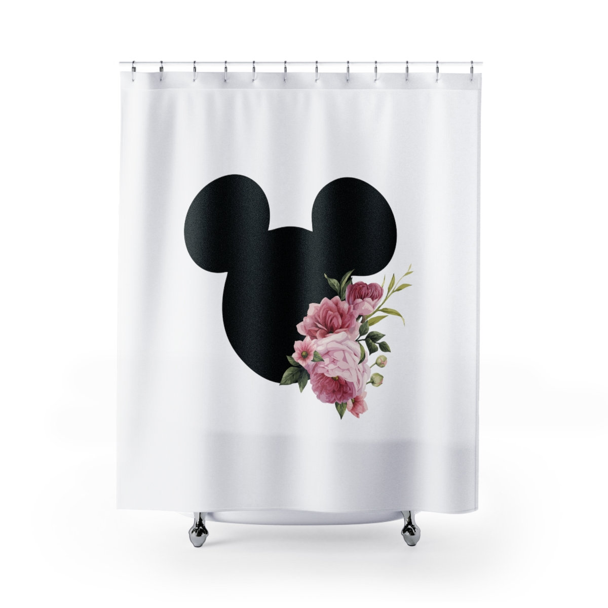 Disney-Inspired Spring Party Curtain With Mickey And Spring Flowers For Magical Bathroom Decor And Disney Lover Gift