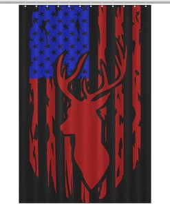 Distressed American Flag Hunting Deer Waterproof Shower Curtain Fabric