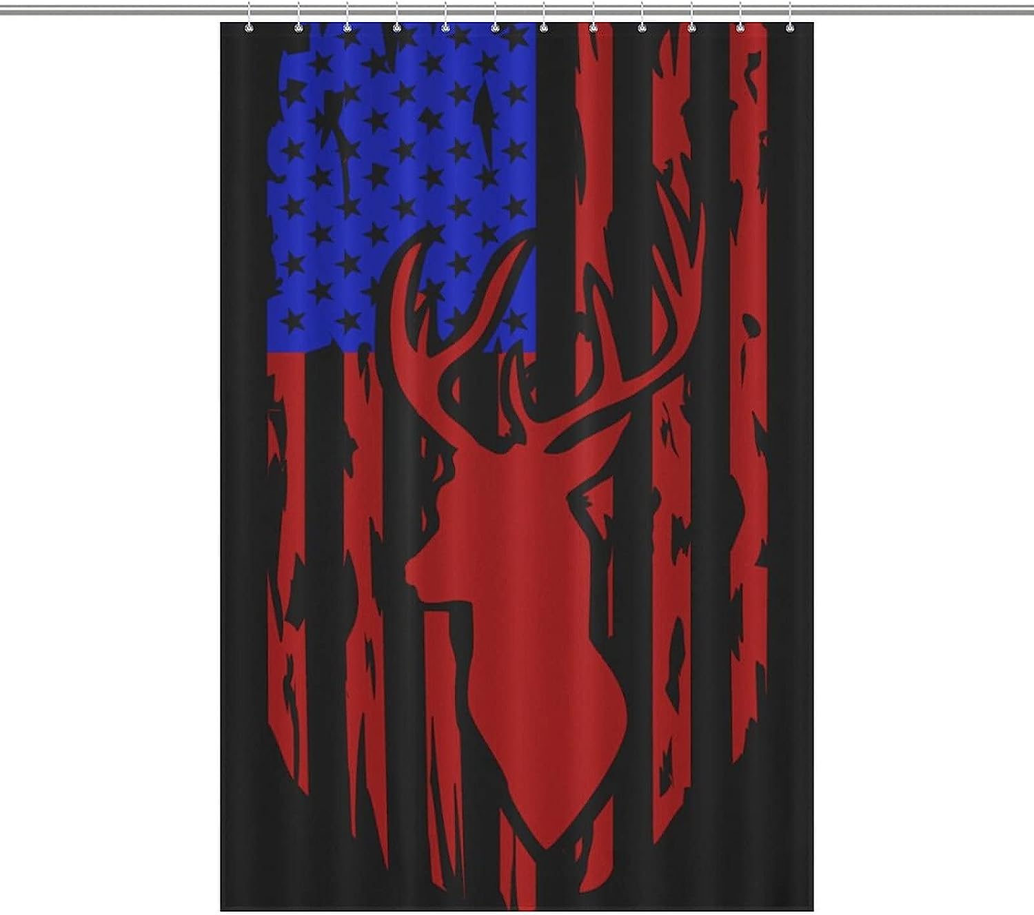 Distressed American Flag Hunting Deer Waterproof Shower Curtain Fabric