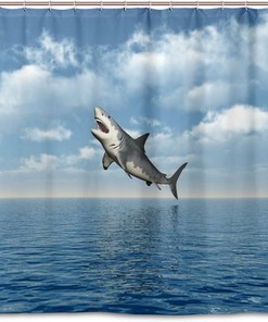 Dive Into The Deep Blue Sea With Alaza Shark Print Waterproof Bathroom Curtain.