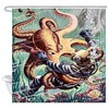 Diver Vs Octopus Waterproof Fabric Shower Curtain Ocean Bathroom Decor