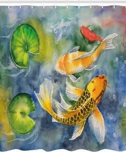 Divine Animal Lilies Marine Life Shower Curtain, Cloth Fabric Bathroom Decor in Colorful Watercolor Drawing 