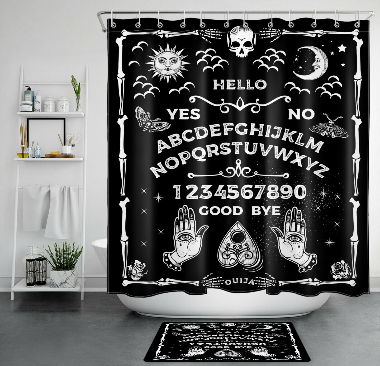 Divine Sun Moon Skull Shower Curtain For Spiritual Bathroom