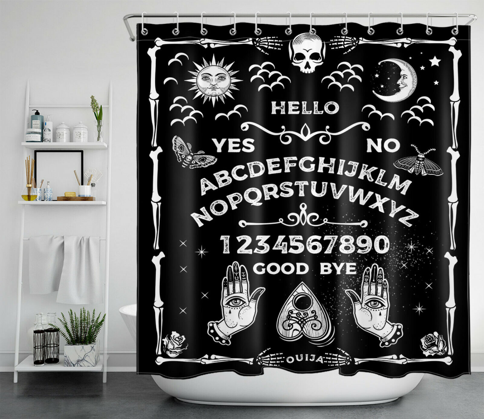 Divine Sun Moon Skull Shower Curtain For Spiritual Bathroom - Image 2