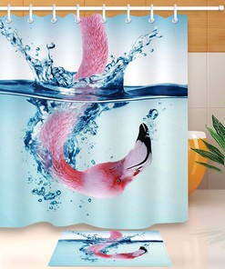 Diving Flamingo Shower Curtain - Waterproof Fabric Bathroom Decor with Hooks