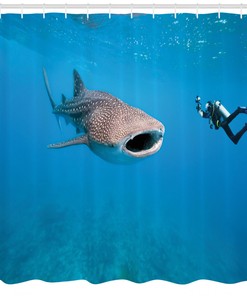 Diving Ocean Giant Fish Print Shower Curtain for Your Bathroom
