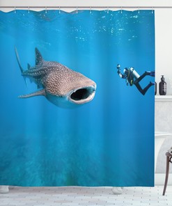 Diving Ocean Giant Fish Print Shower Curtain for Your Bathroom