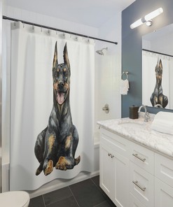 Doberman Dog Artistic Printed Bathroom Shower Curtain, Dog Lover Gifts, Gift For Dog Mom & Dad, Dog Artwork Home