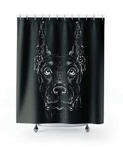 Doberman Dog Artistic Printed Shower Curtain For Bathroom, Dog Lover Gifts, Gift For Dog Mom & Dad, Dog Artwork Home