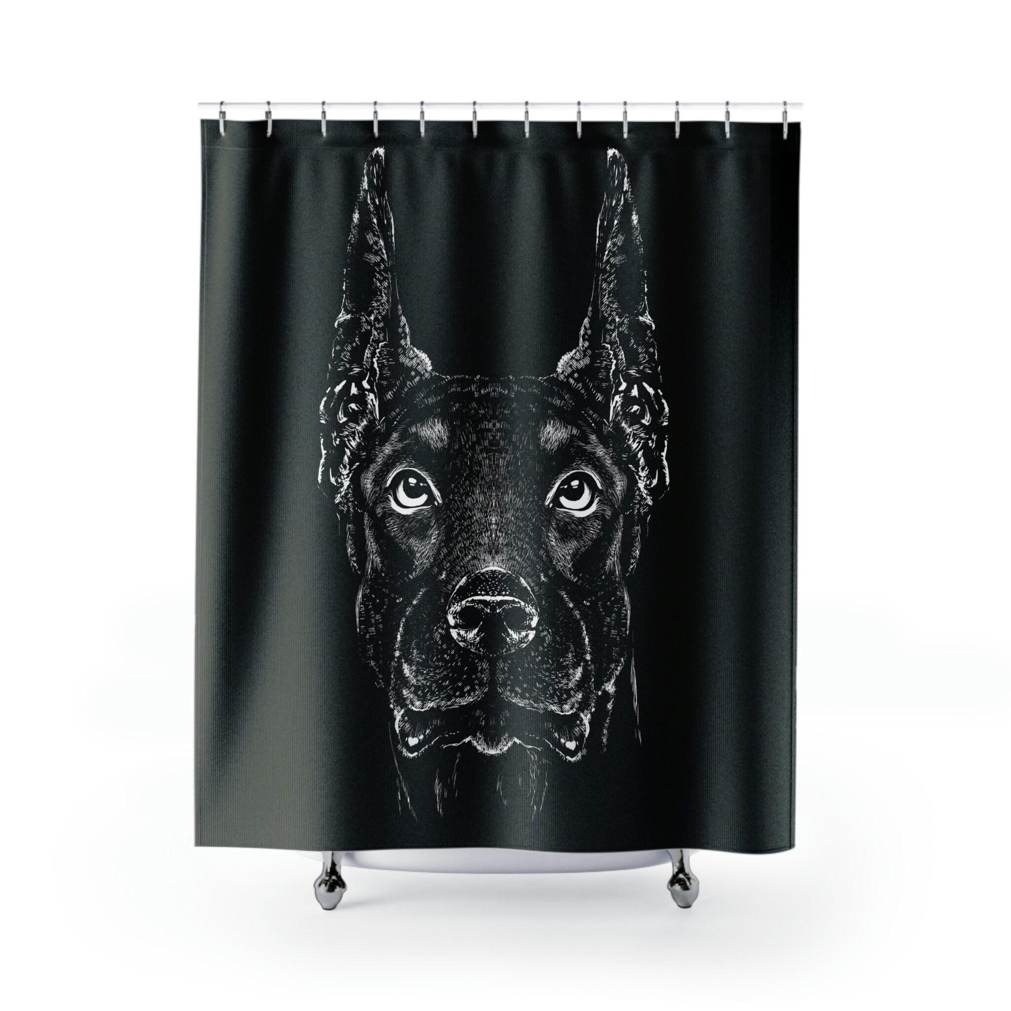 Doberman Dog Artistic Printed Shower Curtain For Bathroom, Dog Lover Gifts, Gift For Dog Mom & Dad, Dog Artwork Home