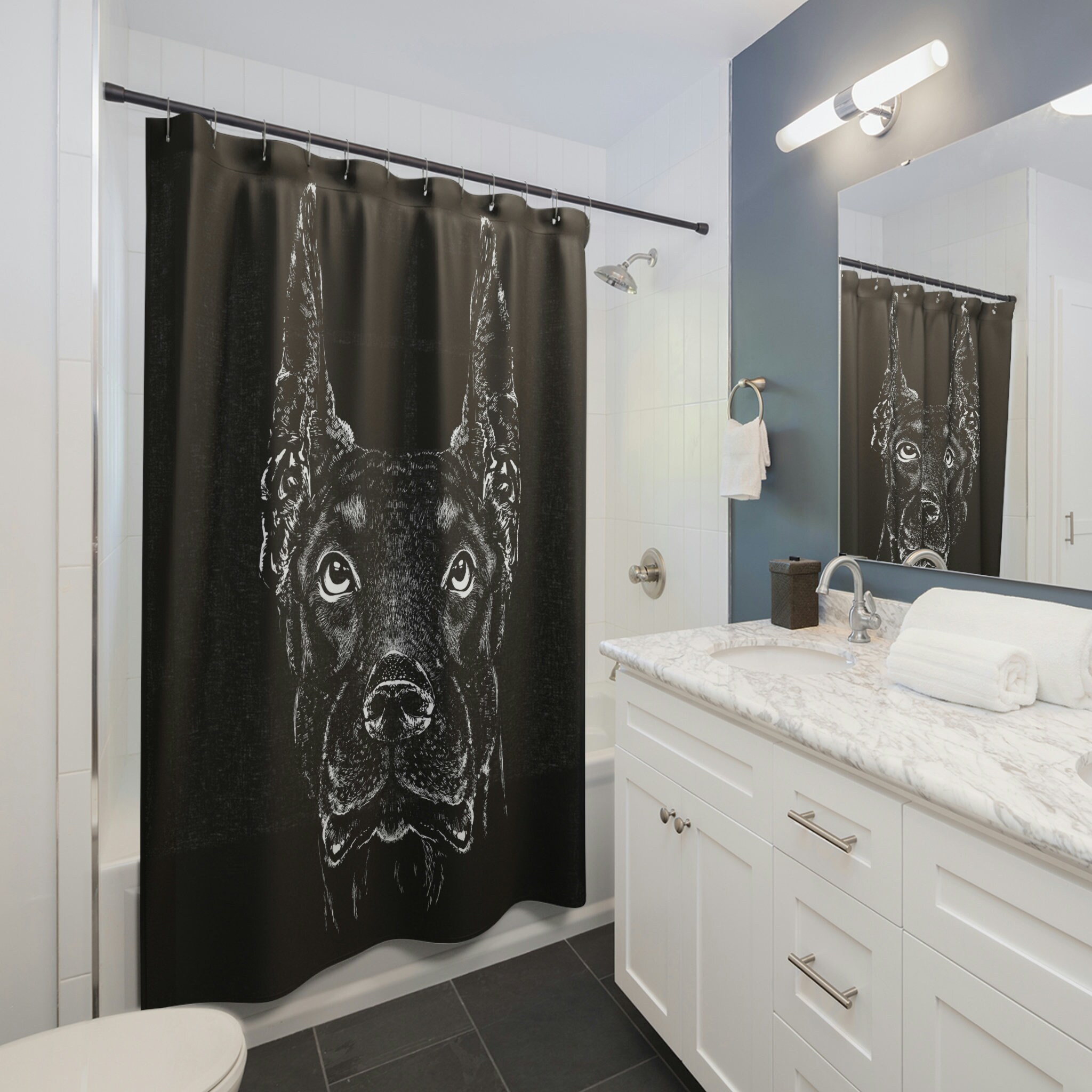 Doberman Dog Artistic Printed Shower Curtain For Bathroom, Dog Lover Gifts, Gift For Dog Mom & Dad, Dog Artwork Home - Image 2