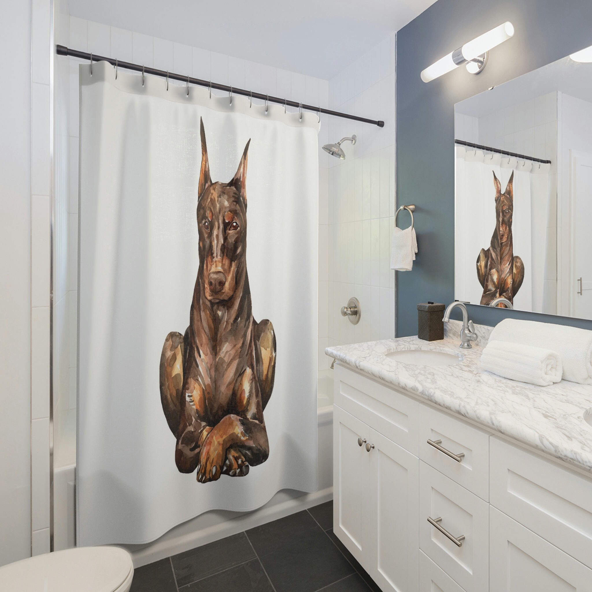 Doberman Dog Artistic Printed Waterproof Bathroom Shower Curtain, Dog Lover Gifts, Gift For Dog Mom & Dad, Dog