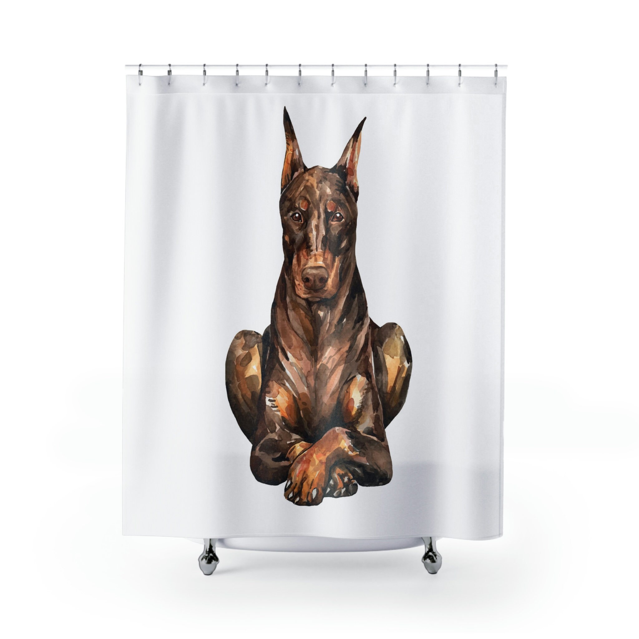 Doberman Dog Artistic Printed Waterproof Bathroom Shower Curtain, Dog Lover Gifts, Gift For Dog Mom & Dad, Dog - Image 2