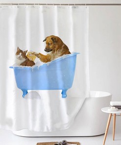 Dog And Cat Funny Shower Curtain Creative Bathroom Decor With Animal Theme